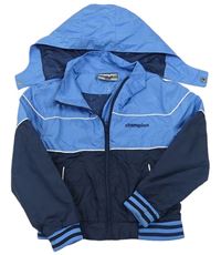Tmavomodro-modrá šusťáková jarní bunda s ukrývací kapucí Champion