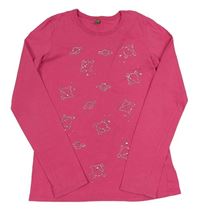 Růžové triko s planetami z kamínků Benetton