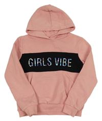 Světlerůžovo-černá mikina s 3D nápisem a kapucí C&A