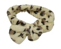 Béžová chlupatá čelenka se vzorem a mašlí