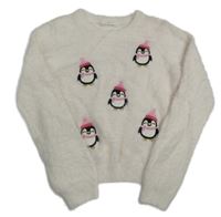 Smetanový chlupatý crop svetr s tučňáky Primark