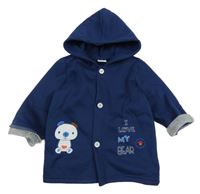 Tmavomodrá propínací mikina s medvídkem a kapucí 