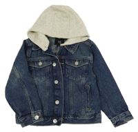 Tmavomodrá riflová bunda s teplákovou kapucí River Island