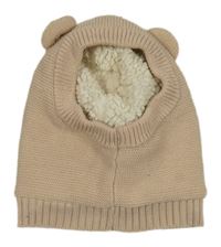 Starorůžovo-zlatá pletená zateplená kukla s oušky Pusblu