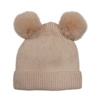 Světlerůžová žebrovaná pletená podšitá čepice s bambulemi Peacocks