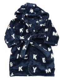 Tmavomodrý chlupatý župan s písmenky a kapucí George 