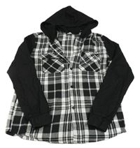 Černo-bílá kostkovaná košile s kapucí Shein