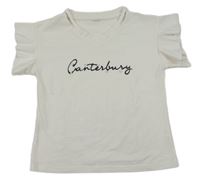 Smetanové tričko s nápisem a perličkami 