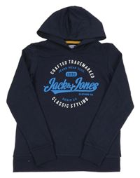 Tmavomodrá mikina s logem a kapucí Jack & Jones