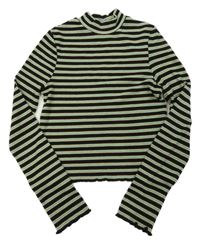 Černo-zeleno-béžové pruhované žebrované crop triko M&Co.