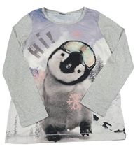 Fialovo-bílo-modro-šedé melírované triko s tučňáčkem zn. Next