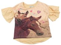 Meruňkovo-hnědé oversize tričko s koníky Ben&Ann