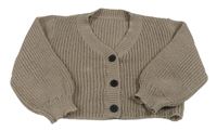 Béžovošedý žebrovaný oversize crop propínací svetr SHEIN