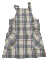 Smetanovo-modrošedo-hnědo-růžové kostkované vlněné šaty PRIMARK