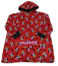 Červeno-černá plyšová oversize dlouhá mikina s Minnie a kapsou a kapucí Disney