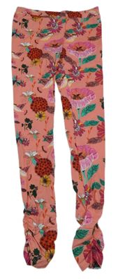 Lososové legíny s kytičkami a ptáčky a nařasením Happy Calegi