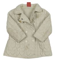 Smetanový šusťákový zateplený kabát s prošívanými srdíčky a mašlí KYLY