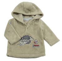 Béžová plyšová mikina s mamutem a kapucí 