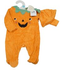 Nové - 2Set - Oranžovo-zelený sametový overal s dýní + čepice Tu