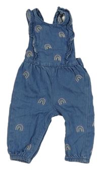 Modré riflové laclové kalhoty s duhami a volánky F&F