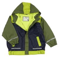 Tmavomodro-khaki-limetková nepromokavá jarní bunda s kapucí X-MAIL