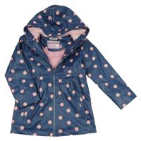 Tmavomodro-růžová puntíkatá nepromokavá jarní parka s kapucí impidimpi
