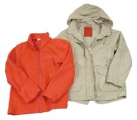 3v1 - Světlebéžová plátěná celoroční parka s mašlemi a kapucí C&A