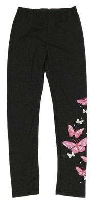 Černé melírované legíny s motýlky SHEIN