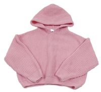 Růžový žebrovaný žinylkový oversize crop svetr s kapucí Matalan