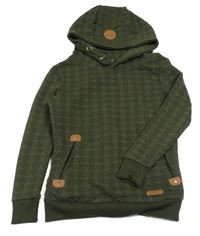 Tmavokhaki vzorovaná mikina s nášivkou a kapucí HaILYS