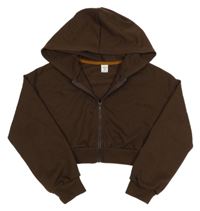 Tmavohnědá propínací crop mikina s kapucí SHEIN