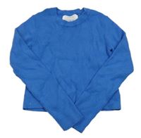 Modrý žebrovaný úpletový crop svetr ZARA