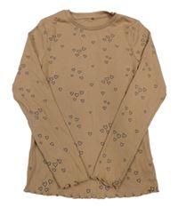 Hnědé žebrované triko se srdíčky George