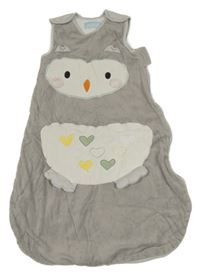 Šedo-světlešedý sametovo/bavlněný zateplený spací pytel se sovičkou grobag
