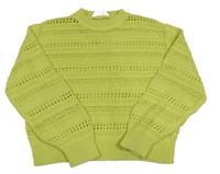 Limetkový ažurový pletený crop svetr H&M