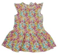 Bílé šaty s kytičkami a lístečky a volánky C&A