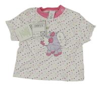 Nové - bílo-růžové puntíkaté tričko s obrázkem c