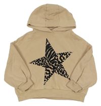 Béžová oversize mikina s hvězdou a kapucí Next