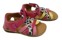 Nové -tmavorůžovo-bílo-žluto-hnědé koženkové sandály se vzorem vel. 23