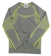 Šedo-žluté melírované thermo triko s pruhy a vzorem lupilu