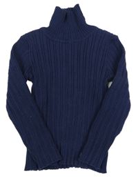 Tmavomodrý žebrovaný svetrový rolák Nutmeg