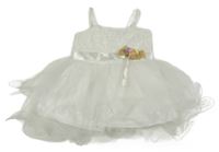 Bílé tylovo/saténové slavnostní šaty s výšivkou a mašlí s růžemi