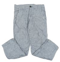 Modro-bílé melírované lněné rolovací kalhoty H&M