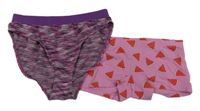 2x - Kalhotky - Melírovano/tmavofialové, růžové nohavičkové s melouny H&M