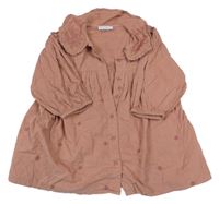 Starorůžové manšestrové propínací košilové šaty s květy PRIMARK