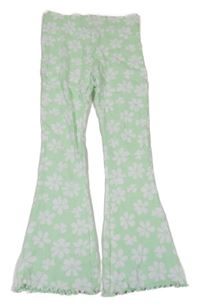 Světlezeleno-bílé květované žebrované flare kalhoty St. Bernard