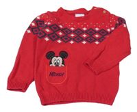 Červený svetr s Mickey a kapsou a vzorem Disney