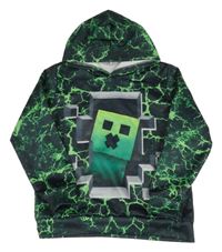 Černo-zelená mikina s Minecraft a kapucí