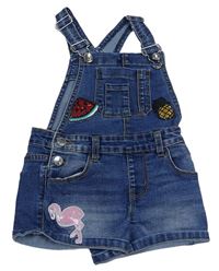 Modré riflové laclové kraťasy s obrázky z flitrů Denim Co.