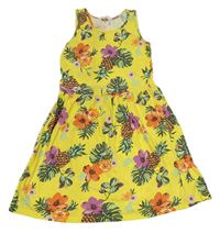 Žluté květované bavlněné šaty s ananasy a listy H&M